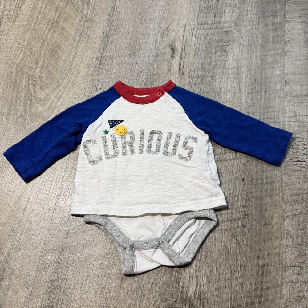 Baby GAP Long Sleeve Raglan Layered T Shirt Bodysuit 3-6M Curious Graphic